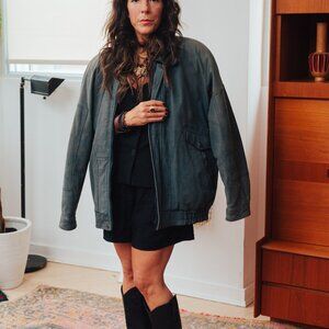 90's Vintage Men's Leather Bomber by Private Member